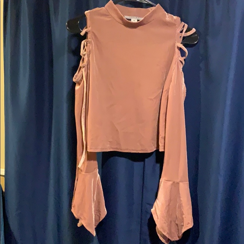 Wide Sleeve, Open Shoulder Crop Top.